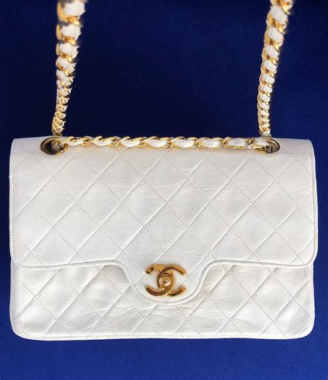 chanel white vintage leather bag|More.